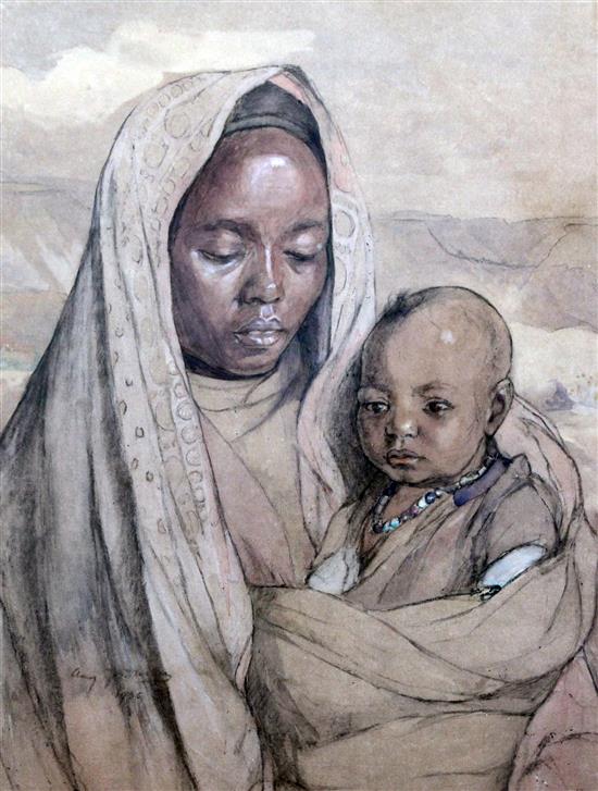 Amy Drucker (1873-1951) An Abyssinian woman and babe, 20 x 16in.
